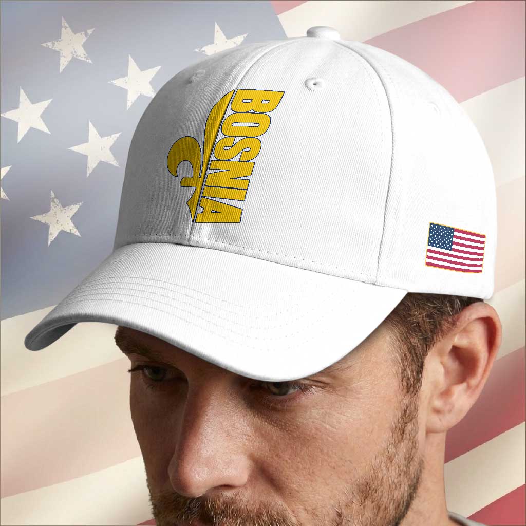 Bosnian Fleur De Lis Flag Baseball Cap Proud Bosnia Heritage Gift
