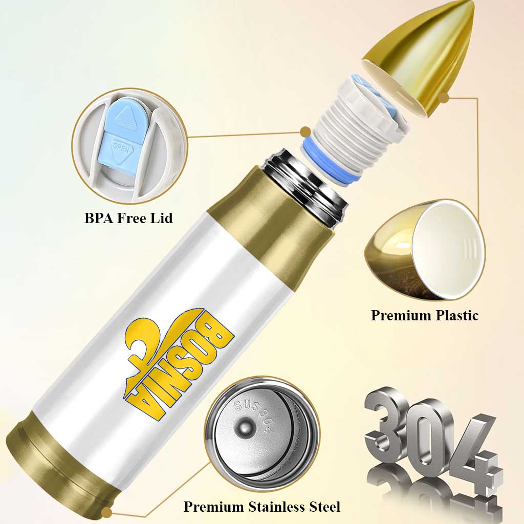 Bosnian Fleur De Lis Flag Bullet Tumbler Proud Bosnia Heritage Gift