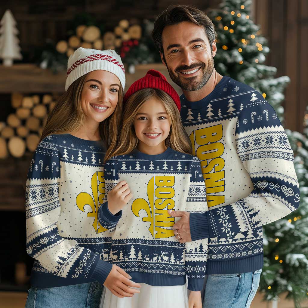 Bosnian Fleur De Lis Flag Ugly Christmas Sweater Proud Bosnia Heritage Gift