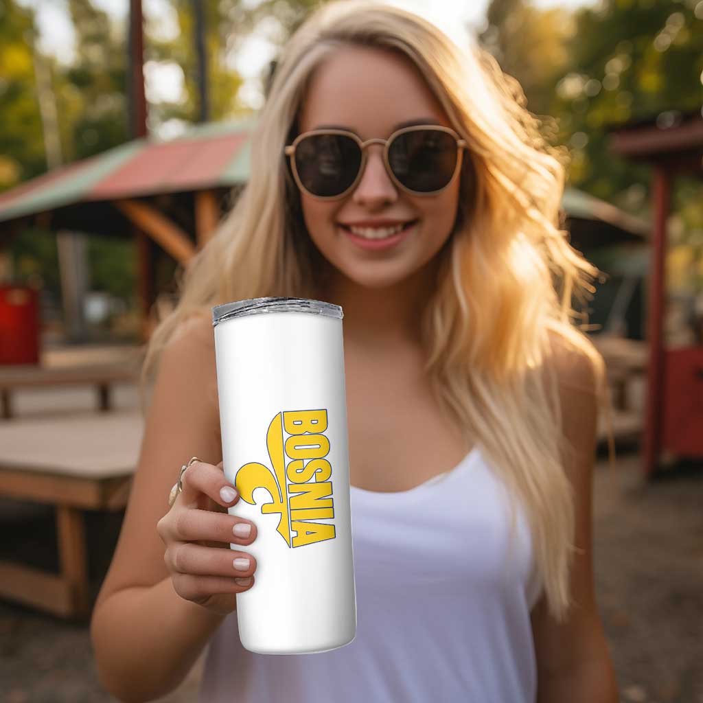 Bosnian Fleur De Lis Flag Skinny Tumbler Proud Bosnia Heritage Gift