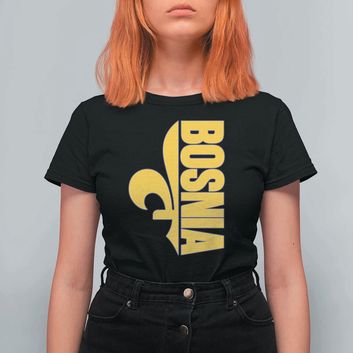 Bosnian Fleur De Lis Flag T Shirt For Women Proud Bosnia Heritage Gift