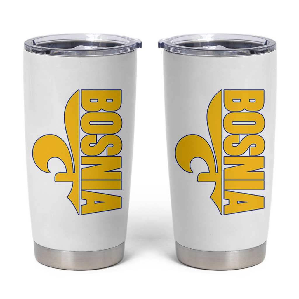 Bosnian Fleur De Lis Flag Tumbler Cup Proud Bosnia Heritage Gift
