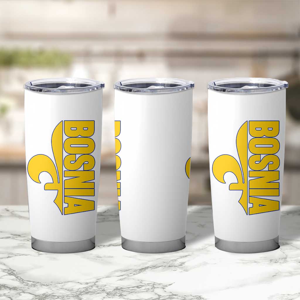 Bosnian Fleur De Lis Flag Tumbler Cup Proud Bosnia Heritage Gift