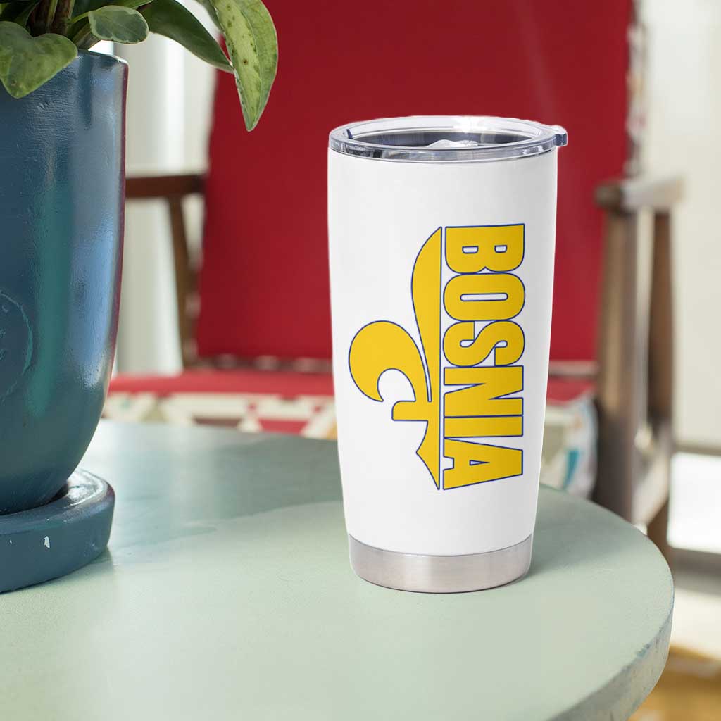 Bosnian Fleur De Lis Flag Tumbler Cup Proud Bosnia Heritage Gift
