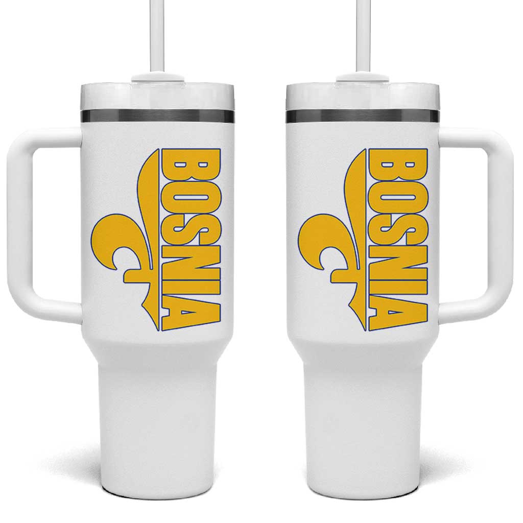Bosnian Fleur De Lis Flag Tumbler With Handle Proud Bosnia Heritage Gift