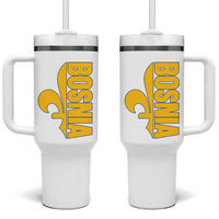 Bosnian Fleur De Lis Flag Tumbler With Handle Proud Bosnia Heritage Gift