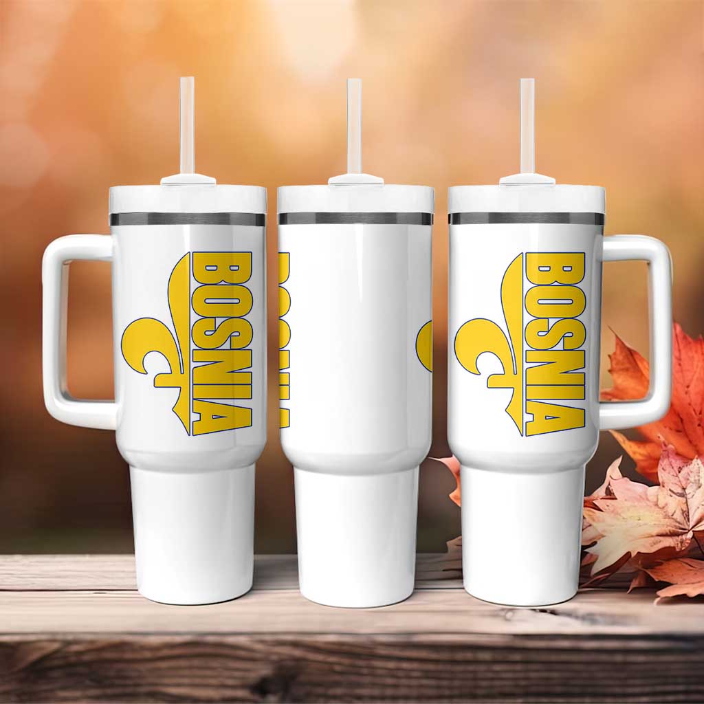 Bosnian Fleur De Lis Flag Tumbler With Handle Proud Bosnia Heritage Gift