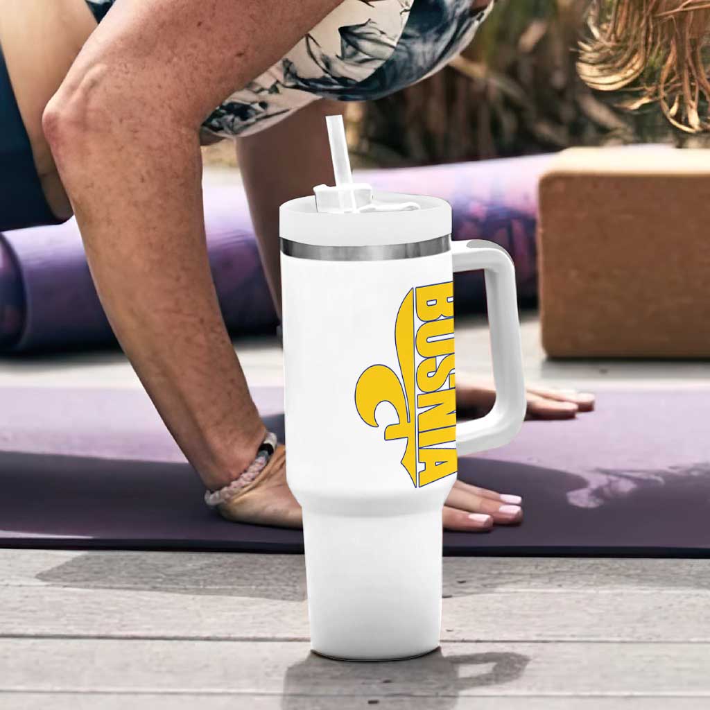 Bosnian Fleur De Lis Flag Tumbler With Handle Proud Bosnia Heritage Gift