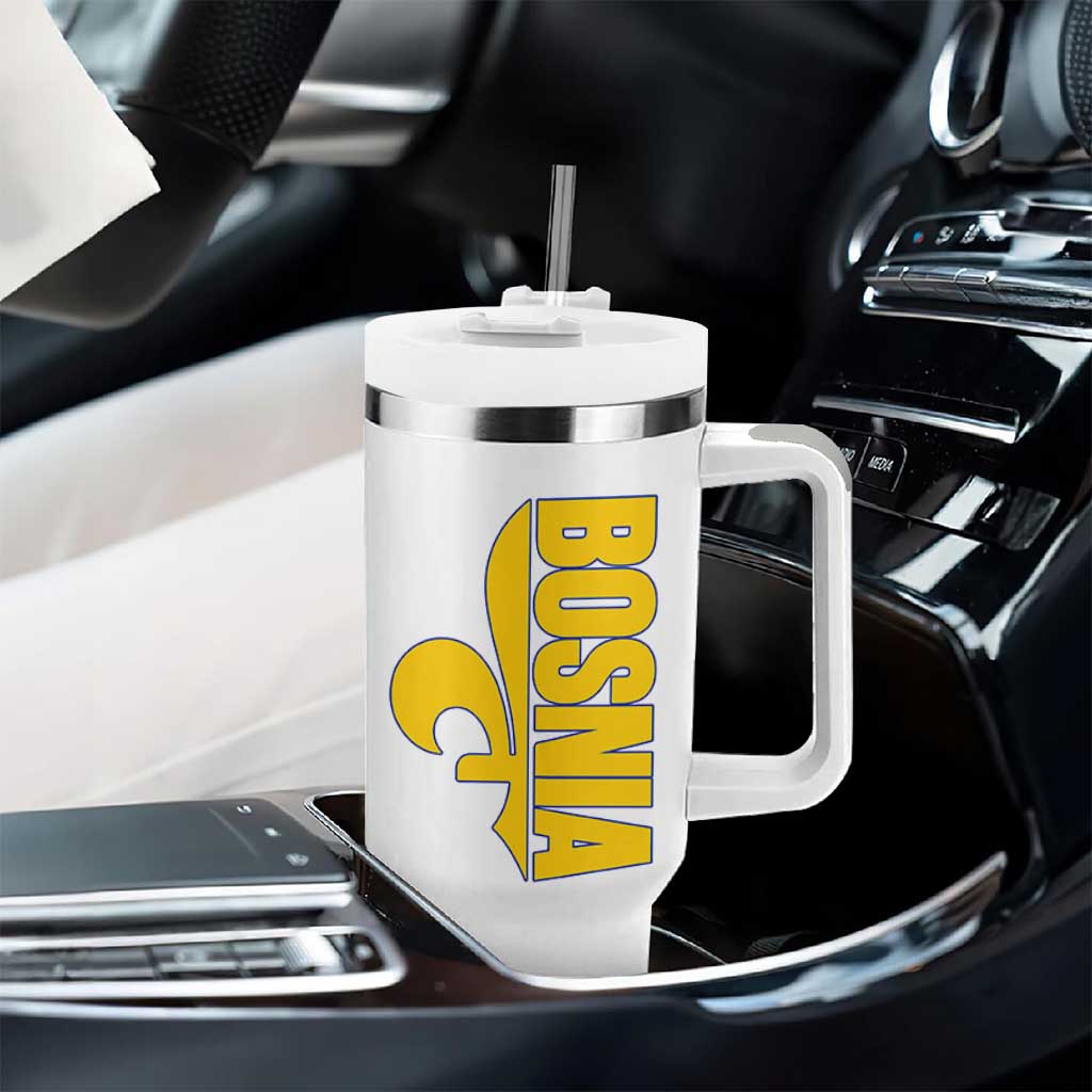 Bosnian Fleur De Lis Flag Tumbler With Handle Proud Bosnia Heritage Gift