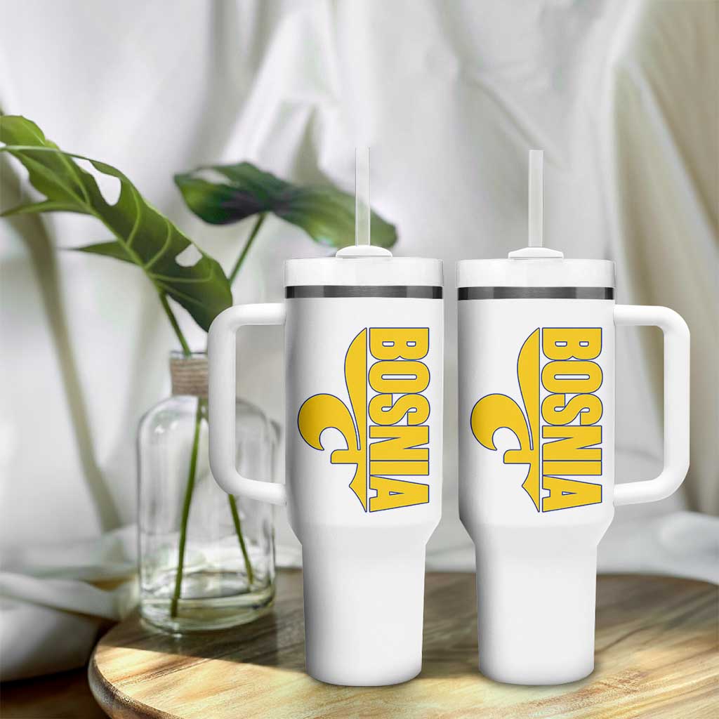 Bosnian Fleur De Lis Flag Tumbler With Handle Proud Bosnia Heritage Gift