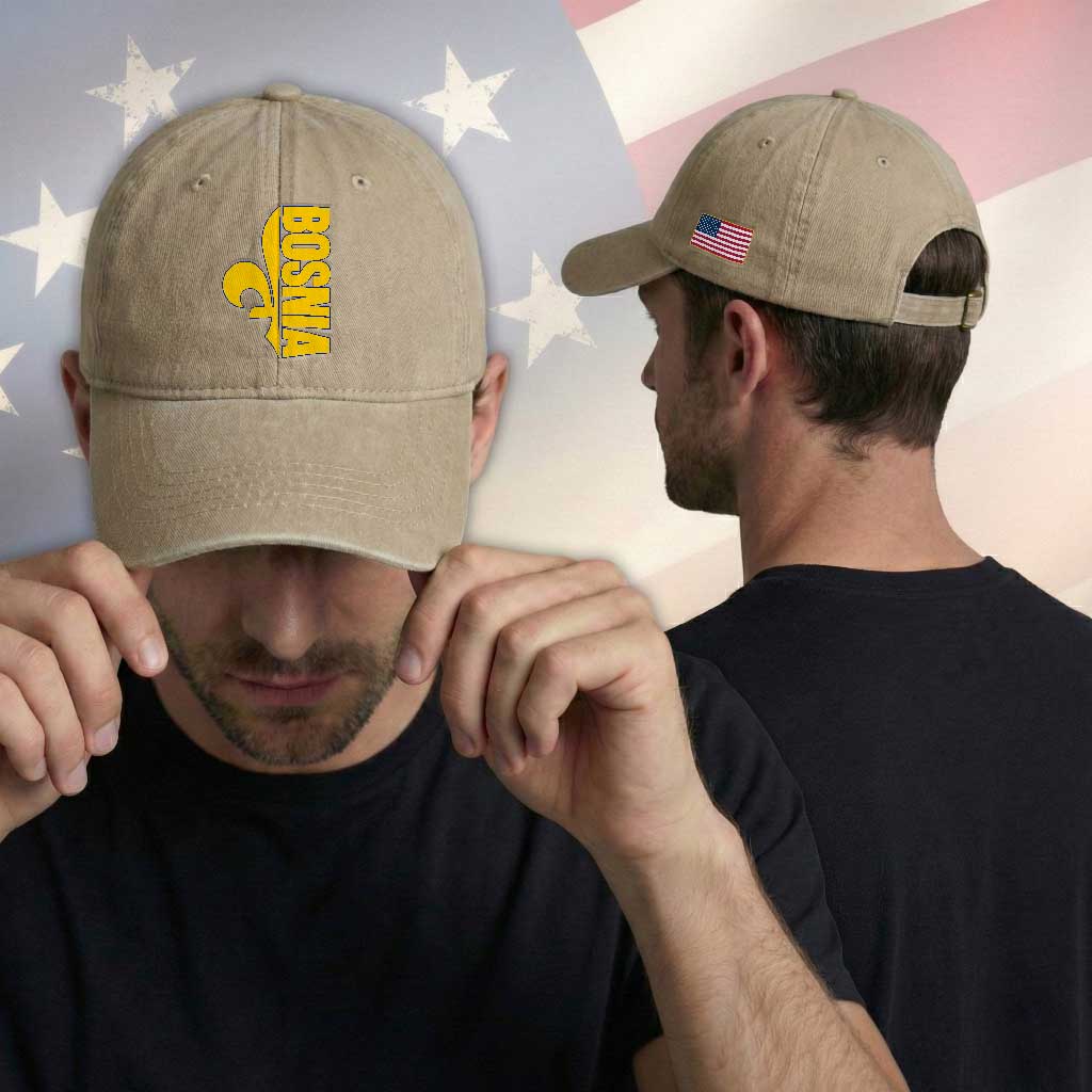 Bosnian Fleur De Lis Flag Washed Cotton Baseball Cap Proud Bosnia Heritage Gift