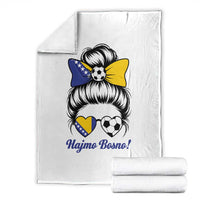 Bosnia Soccer Messy Bun Throw Blanket Hajmo Bosno Game Day Gift