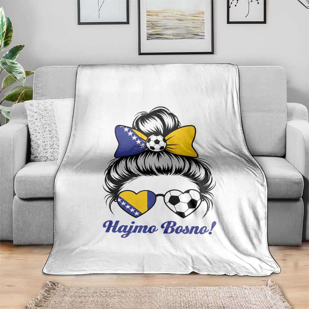 Bosnia Soccer Messy Bun Throw Blanket Hajmo Bosno Game Day Gift