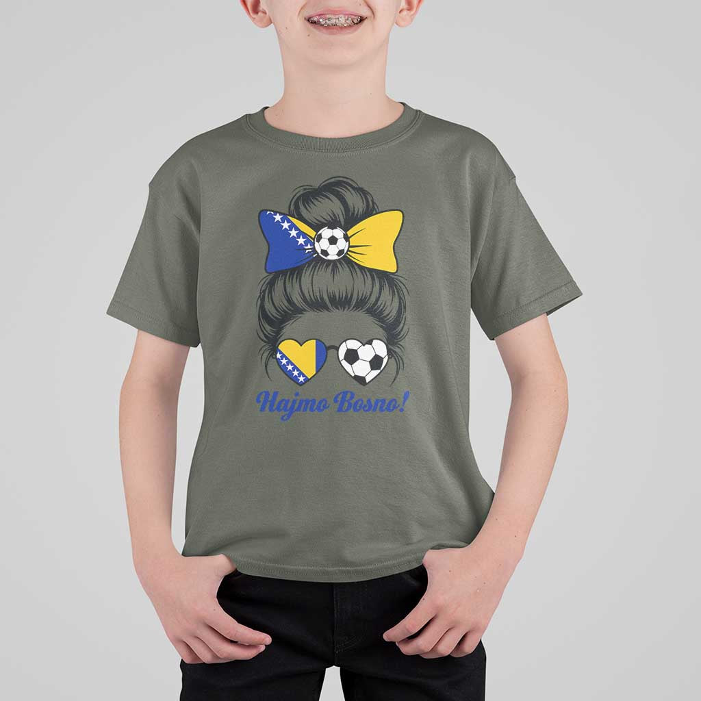 Bosnia Soccer Messy Bun T Shirt For Kid Hajmo Bosno Game Day Gift