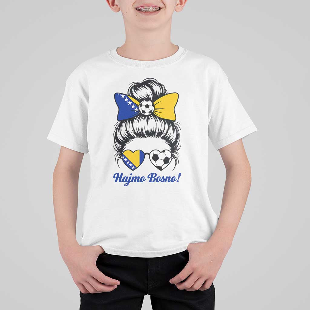 Bosnia Soccer Messy Bun T Shirt For Kid Hajmo Bosno Game Day Gift