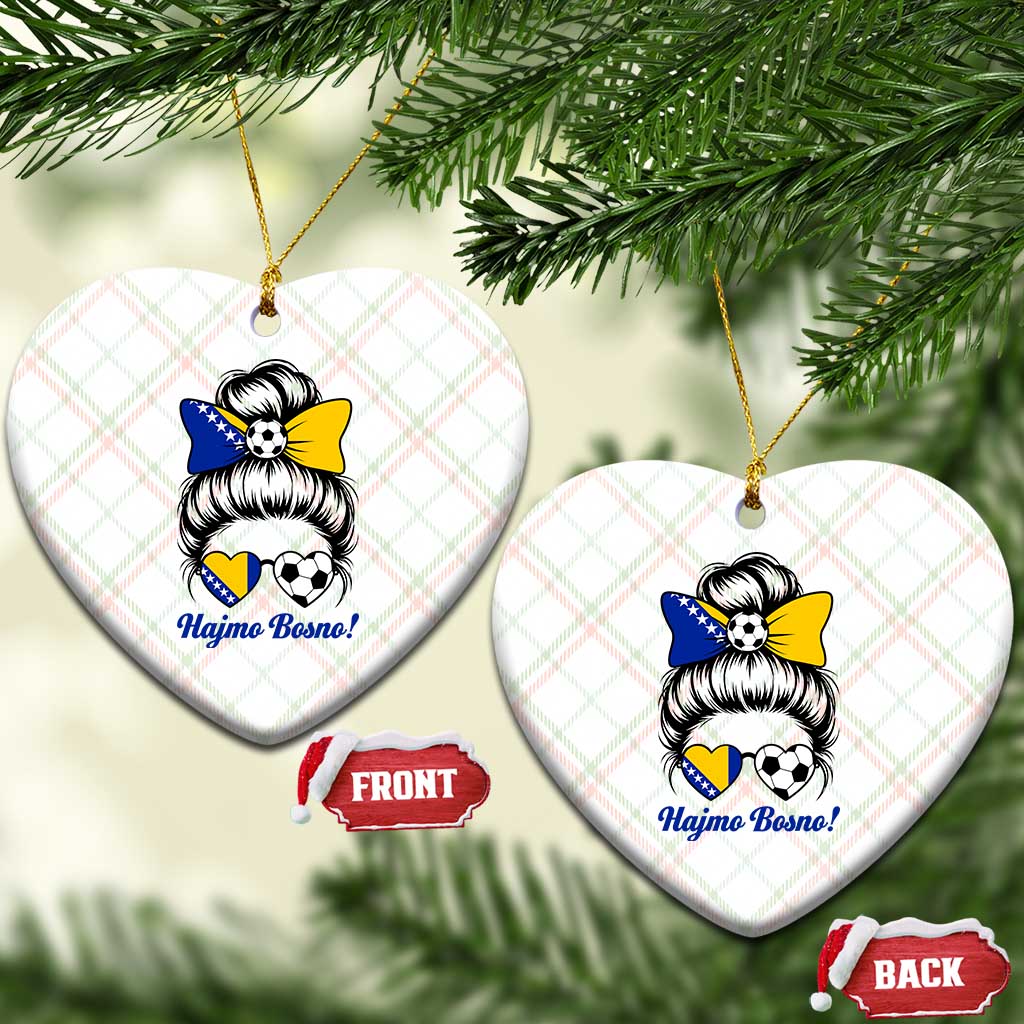 Bosnia Soccer Messy Bun Ceramic Ornament Hajmo Bosno Game Day Gift
