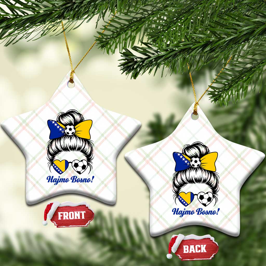 Bosnia Soccer Messy Bun Ceramic Ornament Hajmo Bosno Game Day Gift