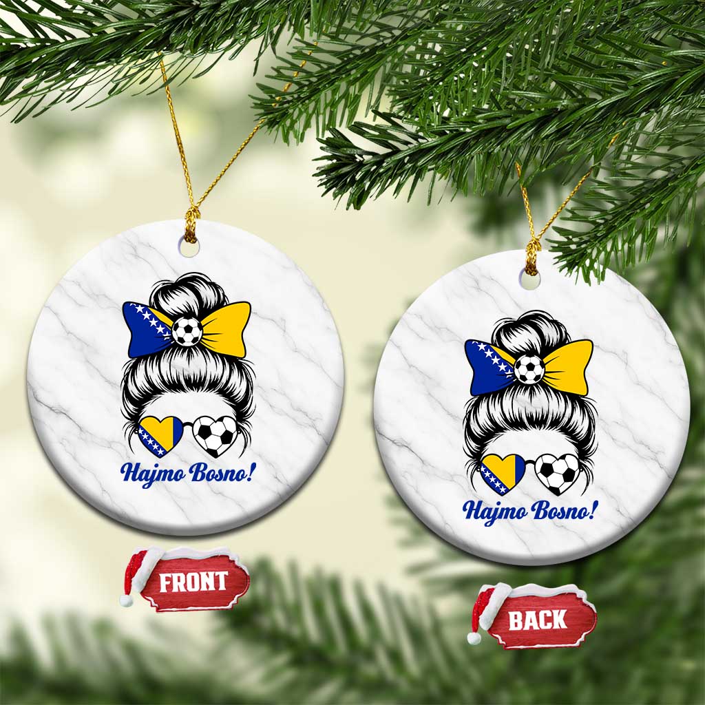 Bosnia Soccer Messy Bun Ceramic Ornament Hajmo Bosno Game Day Gift