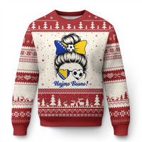 Bosnia Soccer Messy Bun Ugly Christmas Sweater Hajmo Bosno Game Day Gift