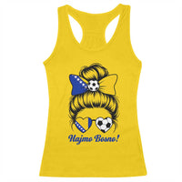 Bosnia Soccer Messy Bun Racerback Tank Top Hajmo Bosno Game Day Gift