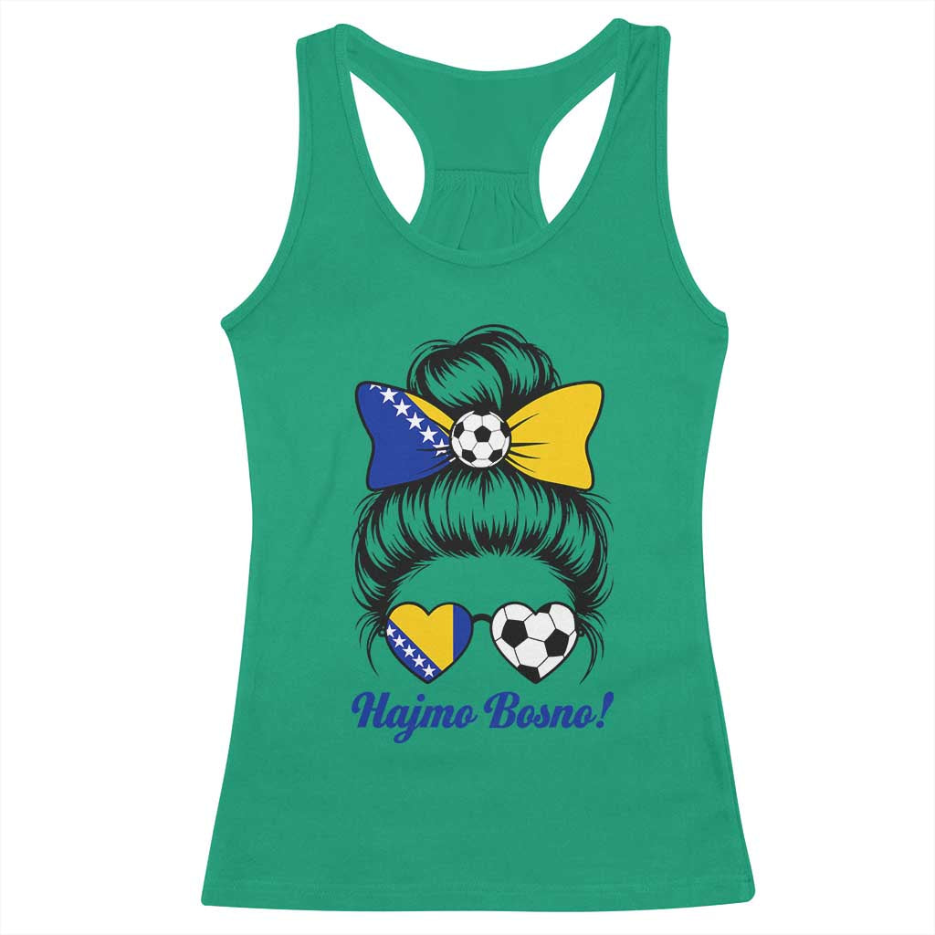 Bosnia Soccer Messy Bun Racerback Tank Top Hajmo Bosno Game Day Gift