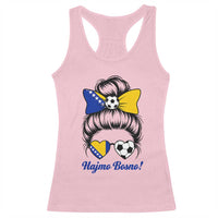 Bosnia Soccer Messy Bun Racerback Tank Top Hajmo Bosno Game Day Gift