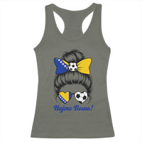 Bosnia Soccer Messy Bun Racerback Tank Top Hajmo Bosno Game Day Gift