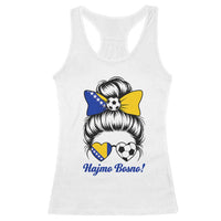 Bosnia Soccer Messy Bun Racerback Tank Top Hajmo Bosno Game Day Gift