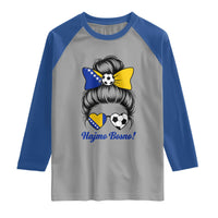 Bosnia Soccer Messy Bun Raglan Shirt Hajmo Bosno Game Day Gift