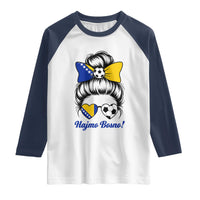 Bosnia Soccer Messy Bun Raglan Shirt Hajmo Bosno Game Day Gift
