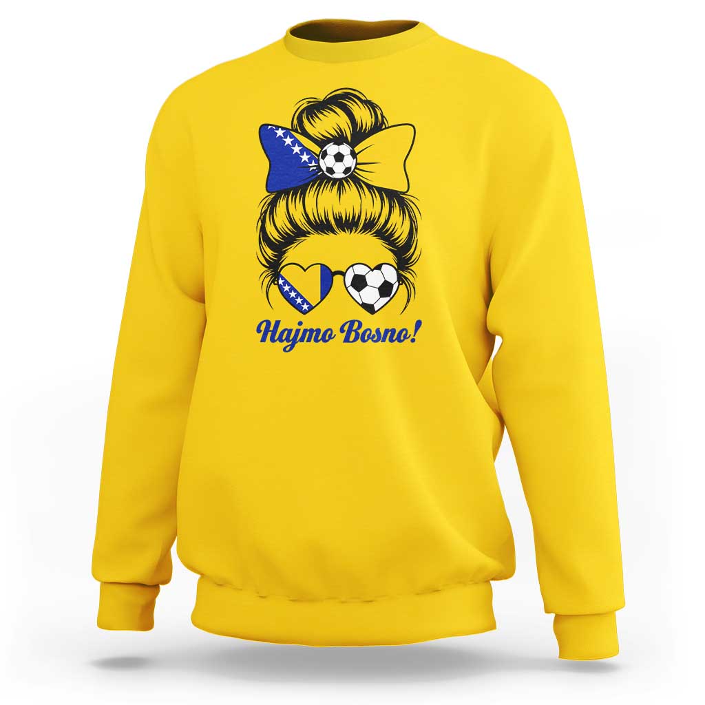 Bosnia Soccer Messy Bun Sweatshirt Hajmo Bosno Game Day Gift