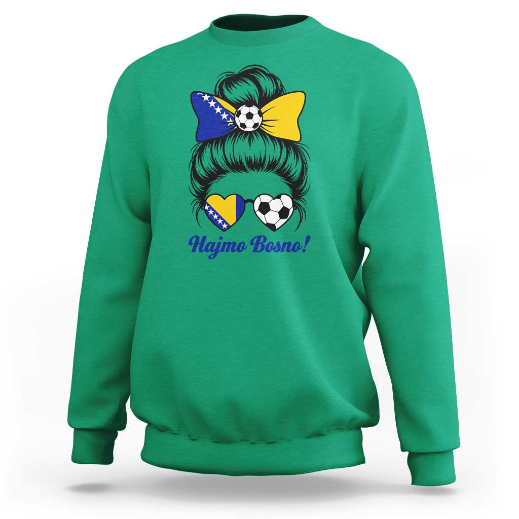 Bosnia Soccer Messy Bun Sweatshirt Hajmo Bosno Game Day Gift