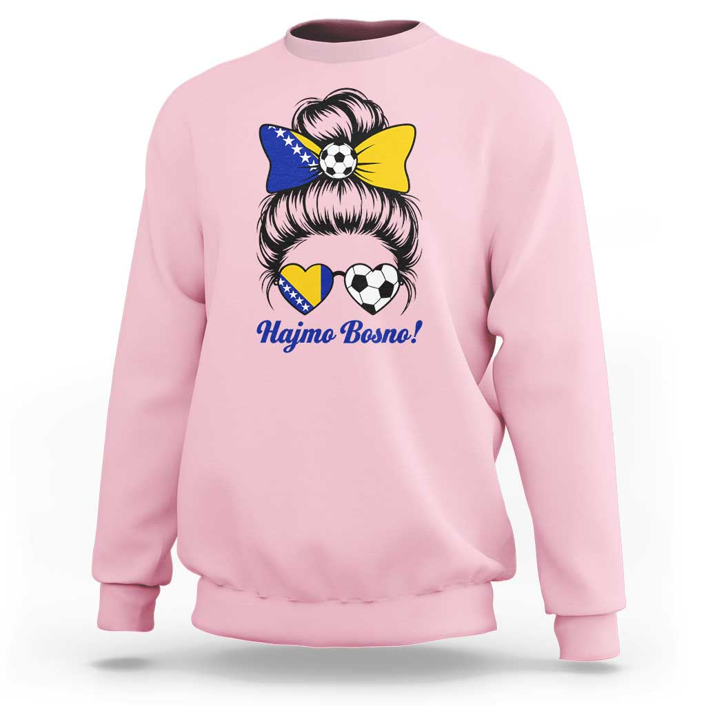 Bosnia Soccer Messy Bun Sweatshirt Hajmo Bosno Game Day Gift