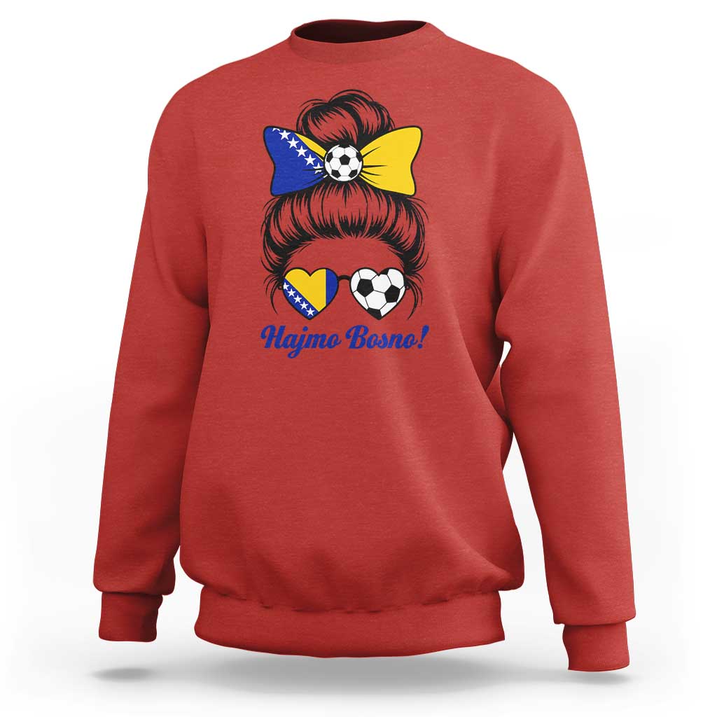 Bosnia Soccer Messy Bun Sweatshirt Hajmo Bosno Game Day Gift