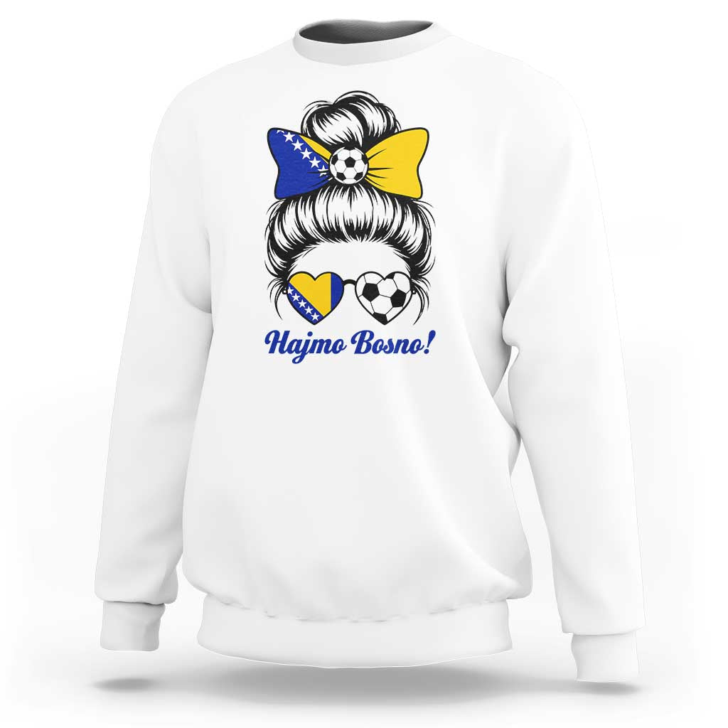 Bosnia Soccer Messy Bun Sweatshirt Hajmo Bosno Game Day Gift
