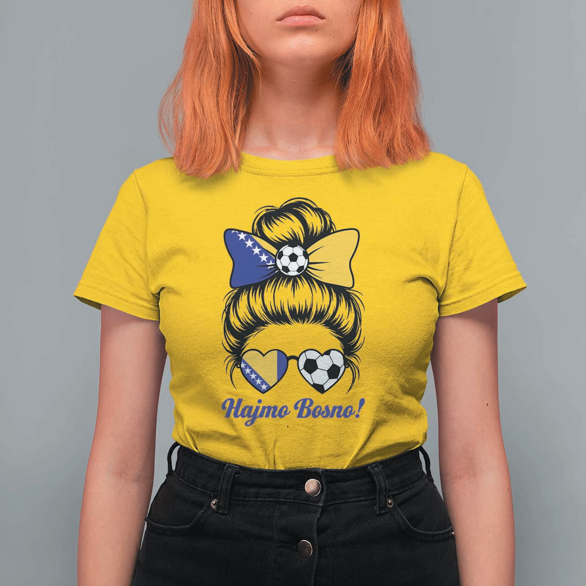 Bosnia Soccer Messy Bun T Shirt For Women Hajmo Bosno Game Day Gift