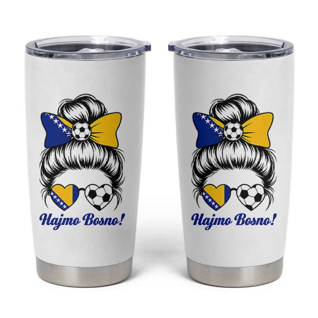 Bosnia Soccer Messy Bun Tumbler Cup Hajmo Bosno Game Day Gift