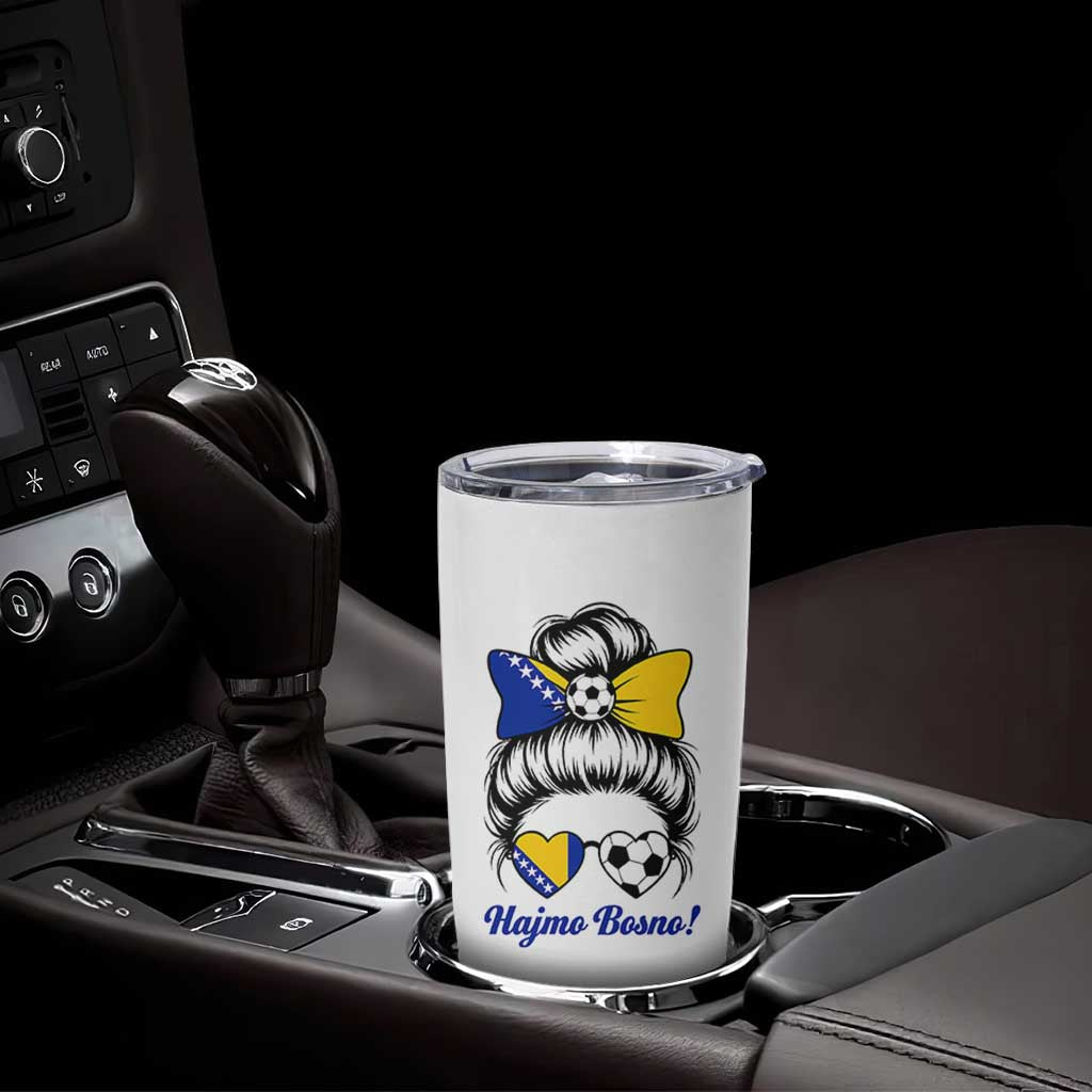Bosnia Soccer Messy Bun Tumbler Cup Hajmo Bosno Game Day Gift