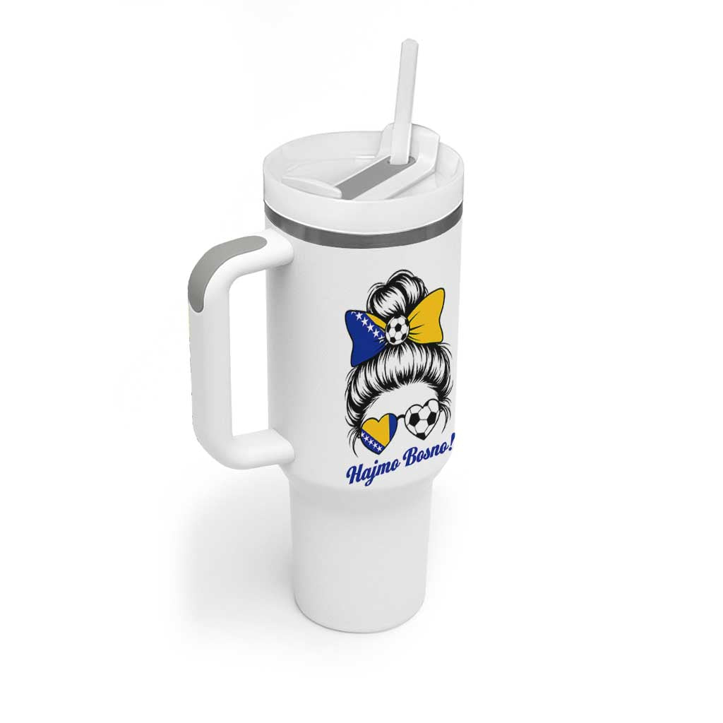 Bosnia Soccer Messy Bun Tumbler With Handle Hajmo Bosno Game Day Gift