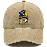 Bosnia Soccer Messy Bun Washed Cotton Baseball Cap Hajmo Bosno Game Day Gift