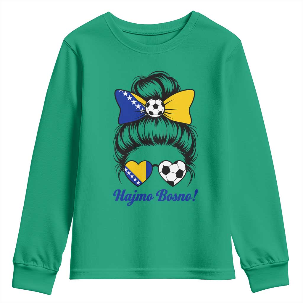 Bosnia Soccer Messy Bun Youth Sweatshirt Hajmo Bosno Game Day Gift