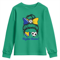 Bosnia Soccer Messy Bun Youth Sweatshirt Hajmo Bosno Game Day Gift