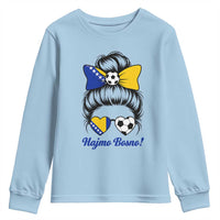 Bosnia Soccer Messy Bun Youth Sweatshirt Hajmo Bosno Game Day Gift