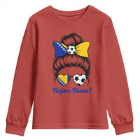 Bosnia Soccer Messy Bun Youth Sweatshirt Hajmo Bosno Game Day Gift