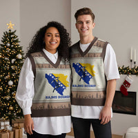 Vintage Bosnian Map Football Fan V-Neck Knit Sweater Vest Proud Balkan Heritage Gift