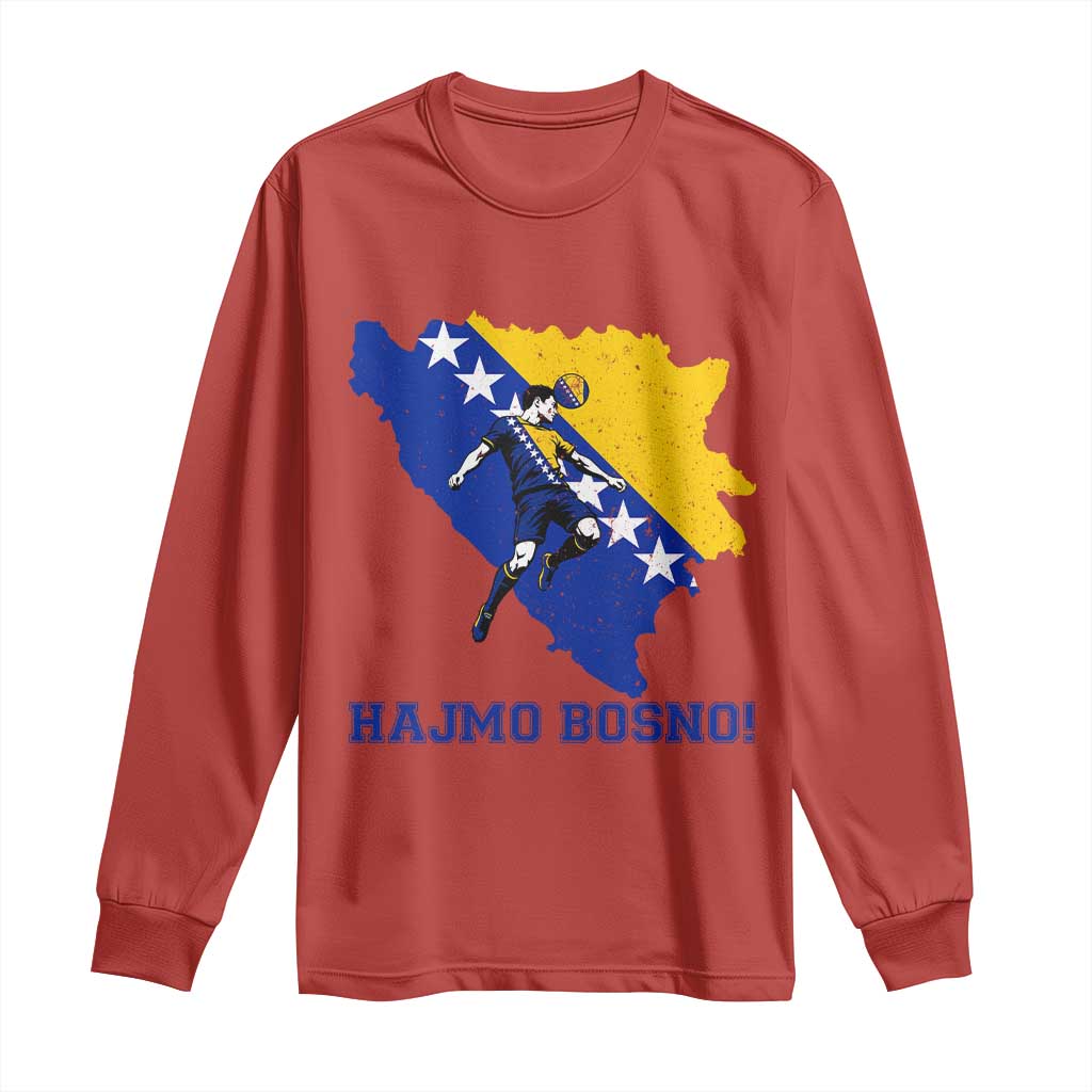 Vintage Bosnian Map Football Fan Long Sleeve Shirt Proud Balkan Heritage Gift