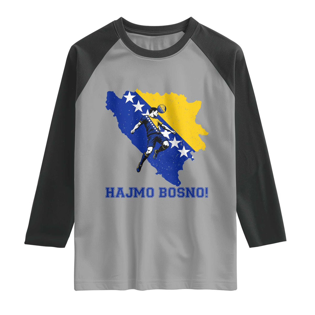 Vintage Bosnian Map Football Fan Raglan Shirt Proud Balkan Heritage Gift