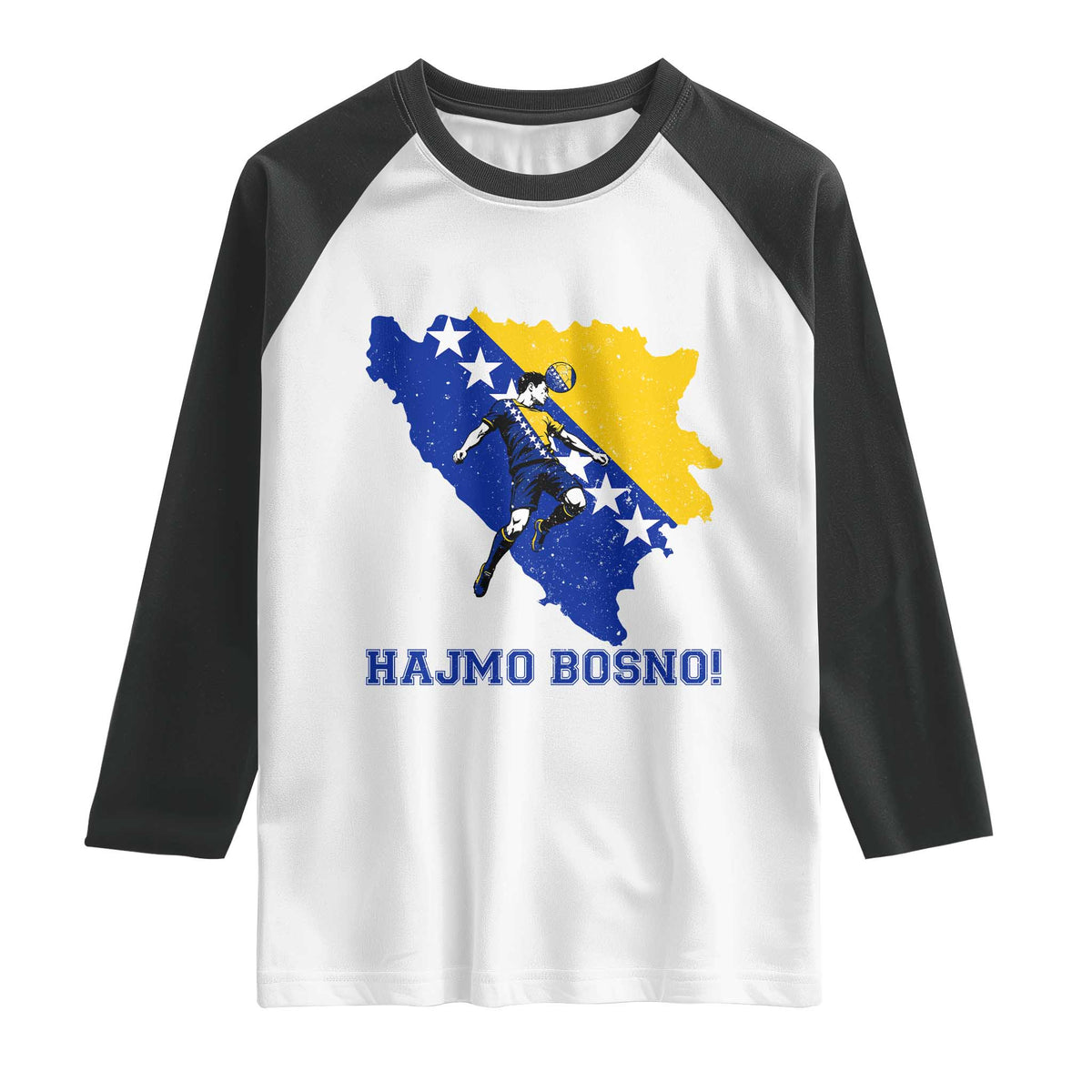 Vintage Bosnian Map Football Fan Raglan Shirt Proud Balkan Heritage Gift