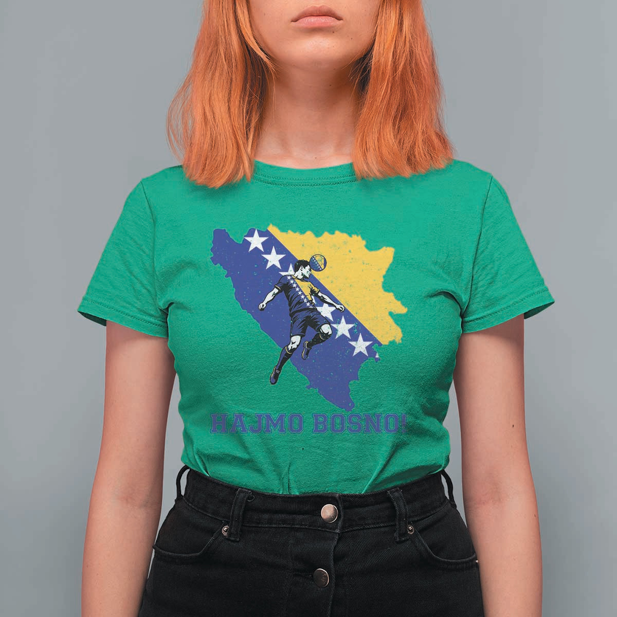 Vintage Bosnian Map Football Fan T Shirt For Women Proud Balkan Heritage Gift