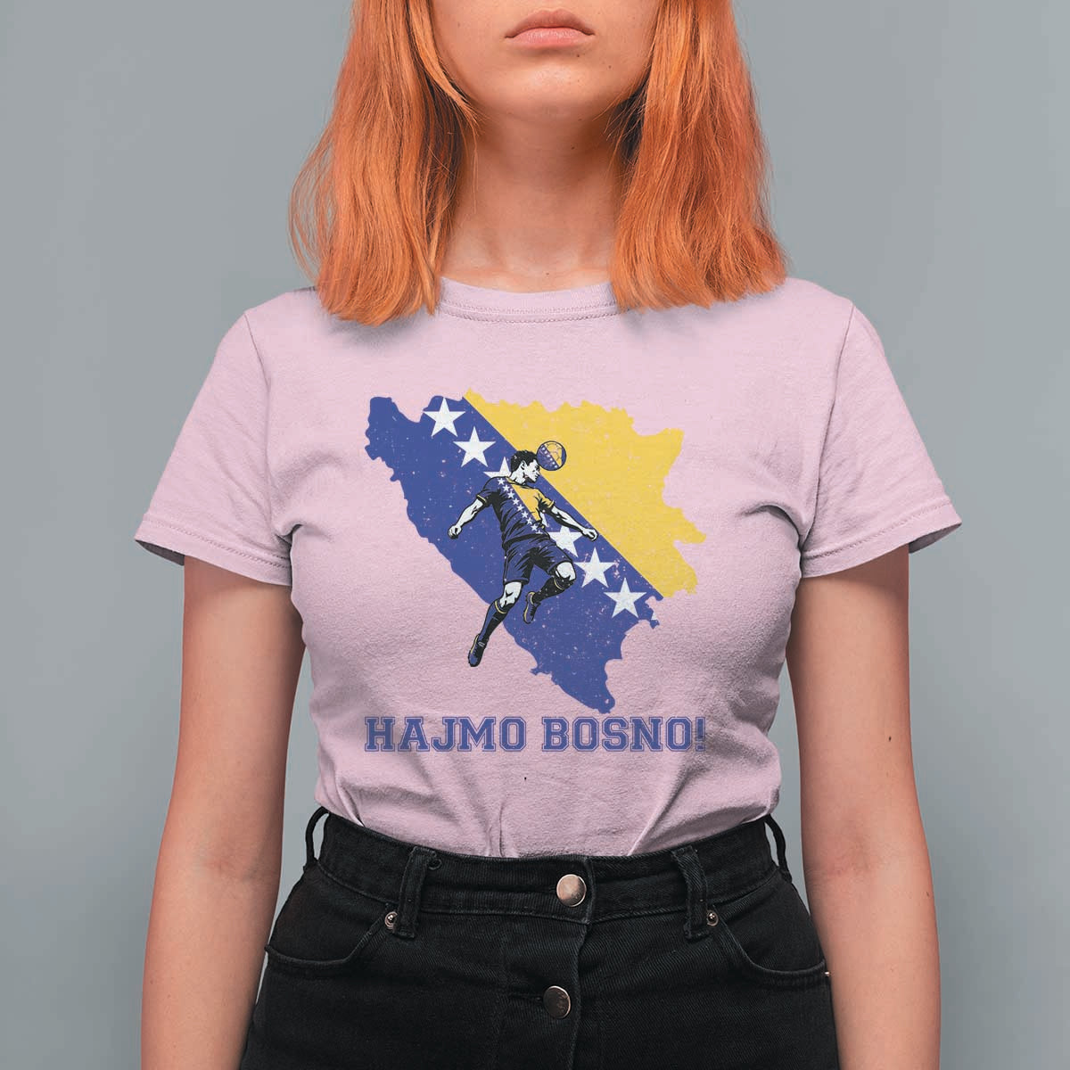 Vintage Bosnian Map Football Fan T Shirt For Women Proud Balkan Heritage Gift